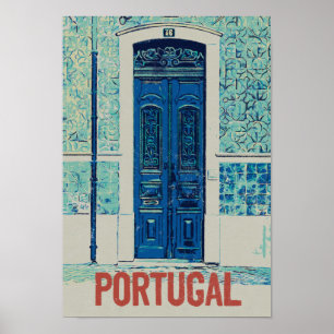 Poster Portugal porte et tuiles illustration Portugal
