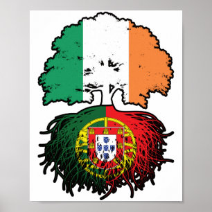 Poster Portugal Portuguese Irish Ireland Tree Roots Flag
