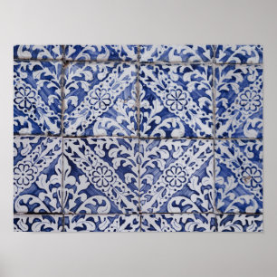 Poster Portuguese Tiles - Azulejo Blue and White Floral