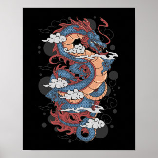 Poster Pos d'art traditionnel de dragon japonais antique