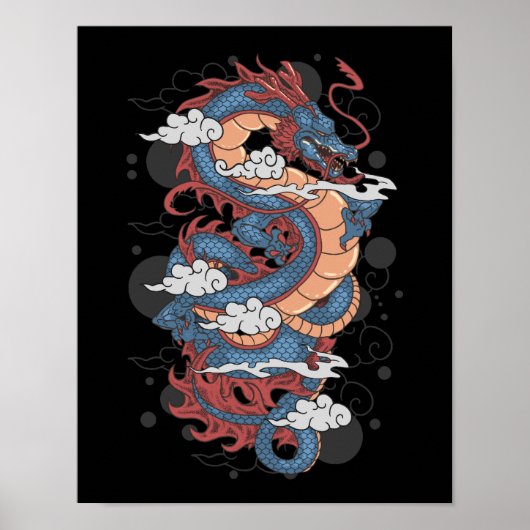 Poster Pos d'art traditionnel de dragon japonais antique (Devant)