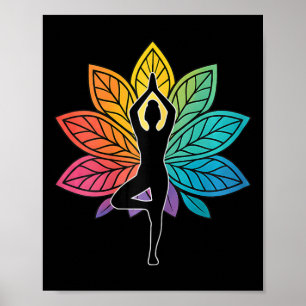 Poster Pose de yoga chakra arbre silhouette lotus lance m