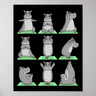 Poster Pose de yoga de l'hippopotame zen mignon exercice