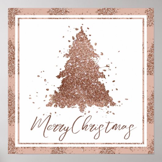 Poster Posh Joyeux Noël | Glam Rose Gold Blush Tree (Devant)