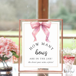 Poster Posh Rose Combien de Bows Baby shower Jeu