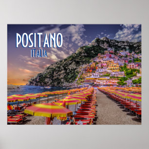 Poster Positano Italie Amalfi Côte coucher de soleil Voya