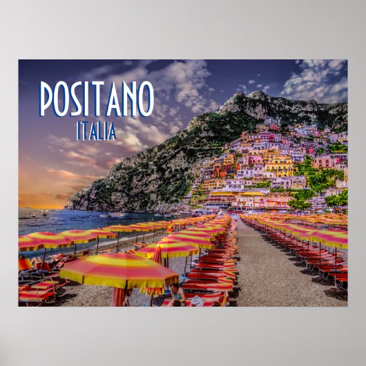 Poster Positano Italie Amalfi Côte coucher de soleil Voya (Devant)