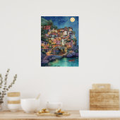 Poster Positano, Italie - Coastal Village & Starry Sky (Cuisine)