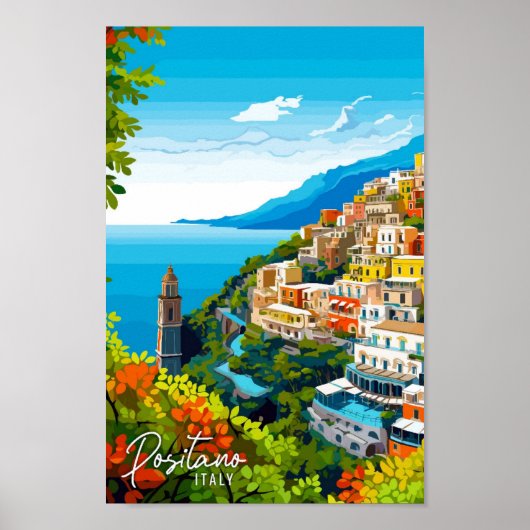 Poster Positano Italy Art vintage travel illustration (Devant)