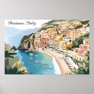 Poster Positano vintage Italie  Côte d'Amalfi Art de voya