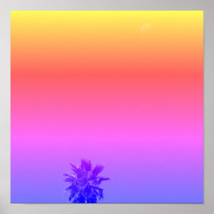 Poster Positive Vibes Tropical Palm Tree Moon Minimalism
