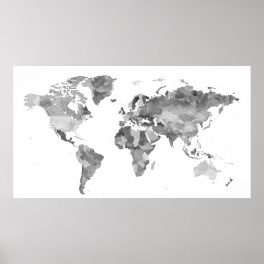 Poster Posster de carte du monde noir et blanc extra-larg (Devant)