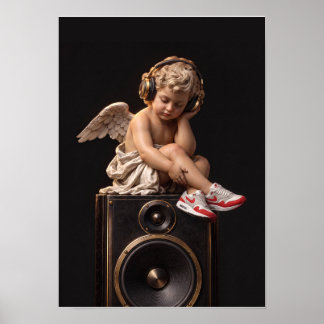 Poster Póster Angel Esuchando Música