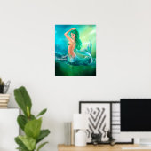 Poster Poster-Belle sirène en mer sur les vagues (Bureau à domicile)