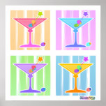 Poster Poster, Imprimés - Retro Pop Art Martinis<br><div class="desc">Four Fun,  Colorful Pop Art Martinis contre un pastel de style art des années cinquante dans un quad classique pop art. Profitez des fonctionnalités de personnalisation pour personnaliser votre achat avec du texte ou des photos de votre choix !</div>