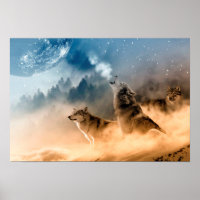Poster/Loups hurlant à la lune