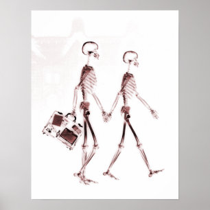 Poster Poster- X-Ray Skeleton Couple Traveling Red