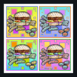 Poster POSTES DE HAMBURGER Pop Art - IMPRIMANTES<br><div class="desc">Pop Art HAMBURGER avec FRIES. Un classique pop art graphique de All American Burger & French Fries - Un pain de sésame et des chips de cornichon en coté ! Rétro et amusant, parfait pour les restaurants, les dîners et la cuisine maison. Rien ne fait autant partie de la culture...</div>