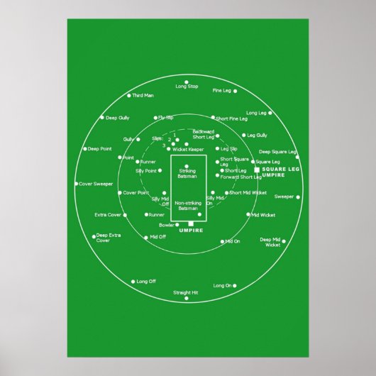 Poster POSTES DE PITCH DE CRICKET Diagramme des positions (Devant)