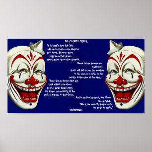 Poster POSTRE ROUGE, BLANC, ET CLOWNS BLEU avec PRIÈRE DE