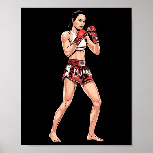 Poster Posture de kickboxing Boxe thaïlandaise Un combatt (Devant)