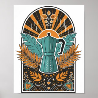 Poster Pot à café Moka vintage - Arch Botanica rétro bohè