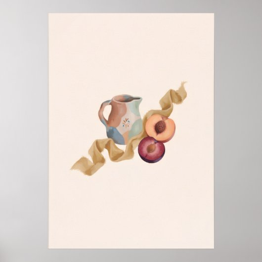 Poster Pot à fleurs en céramique de pêche et prune Art de (Devant)