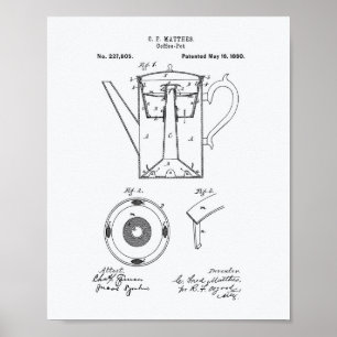 Poster Pot de café 1880 Brevet Art Livre blanc