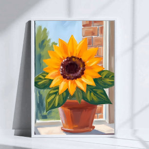 Poster Pot de tournesol jaune Art aquarelle florale