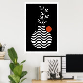 Poster Pot et fleur blanc géométrique, milieu du siècle (Bureau à domicile)