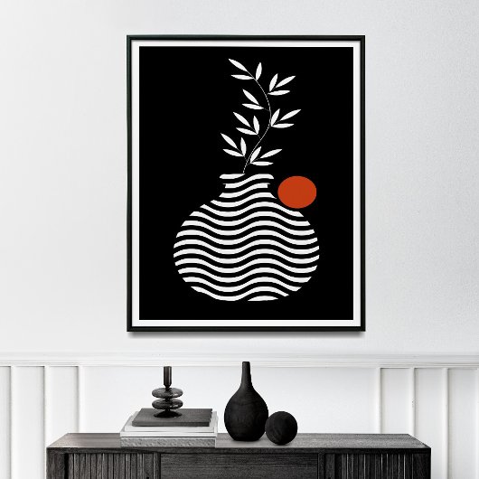 Poster Pot et fleur blanc géométrique, milieu du siècle