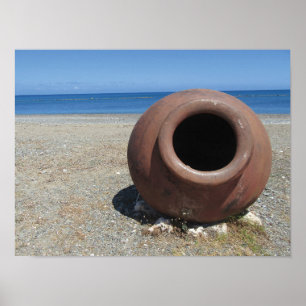 Poster Pot grec traditionnel en terre cuite sur la plage