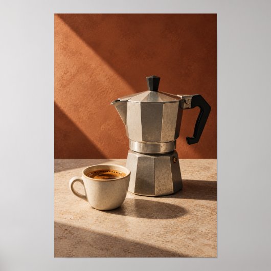 Poster Pot Moka Italien et Espresso – Chaud Minimalisme C (Devant)