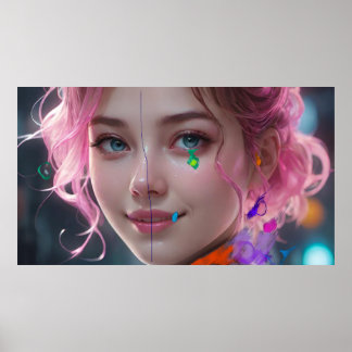 Poster Pot-pourri artistique Portrait de fille Abstrait