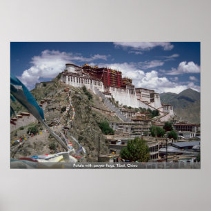 Poster Potala avec des drapeaux de prière, Thibet, Chine