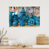 Poster Poterie Bleue Au Marché (Cuisine)