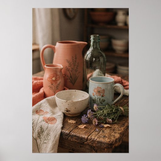 Poster Poteries peintes et fleurs de prairie (Devant)