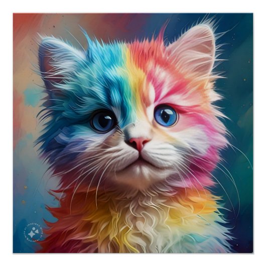 Poster Potrait de chaton couleur arc-en-ciel (Devant)