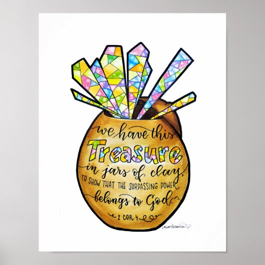 Poster Pots d'argile - Trésor - 2 Cor 4 - Aquarelle Art (Devant)