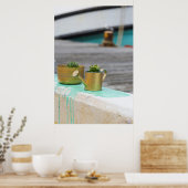 Poster Pots Rustiques Golden Paint Turquoise Running (Cuisine)