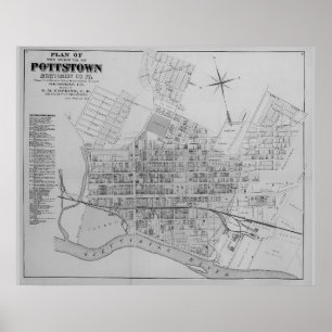 Poster Pottstown Borough Map PA Pennsylvanie 1871