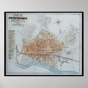 Poster Pottstown Borough Map PA Pennsylvanie 1871