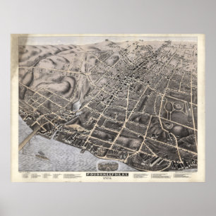 Poster Poughkeepsie New York 1874 Antique Panoramic Map