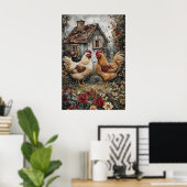 Poster Poule dans les fleurs imprimable, Pâques Cottageco (Bureau à domicile)