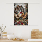 Poster Poule dans les fleurs imprimable, Pâques Cottageco (Cuisine)