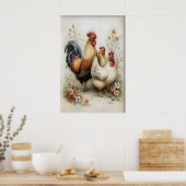 Poster Poule de Pâques Coq Fleurs Imprimable, Vintage (Cuisine)