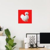 Poster Poule Soie sur Fond Rouge (Bureau à domicile)