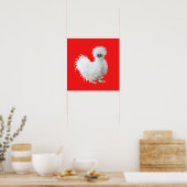 Poster Poule Soie sur Fond Rouge (Cuisine)