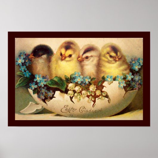 POSTER POULES AVEC FLEURS DANS UN OEUF DE PÂQUES (Devant)