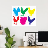 Poster Poules colorées (Bureau à domicile)